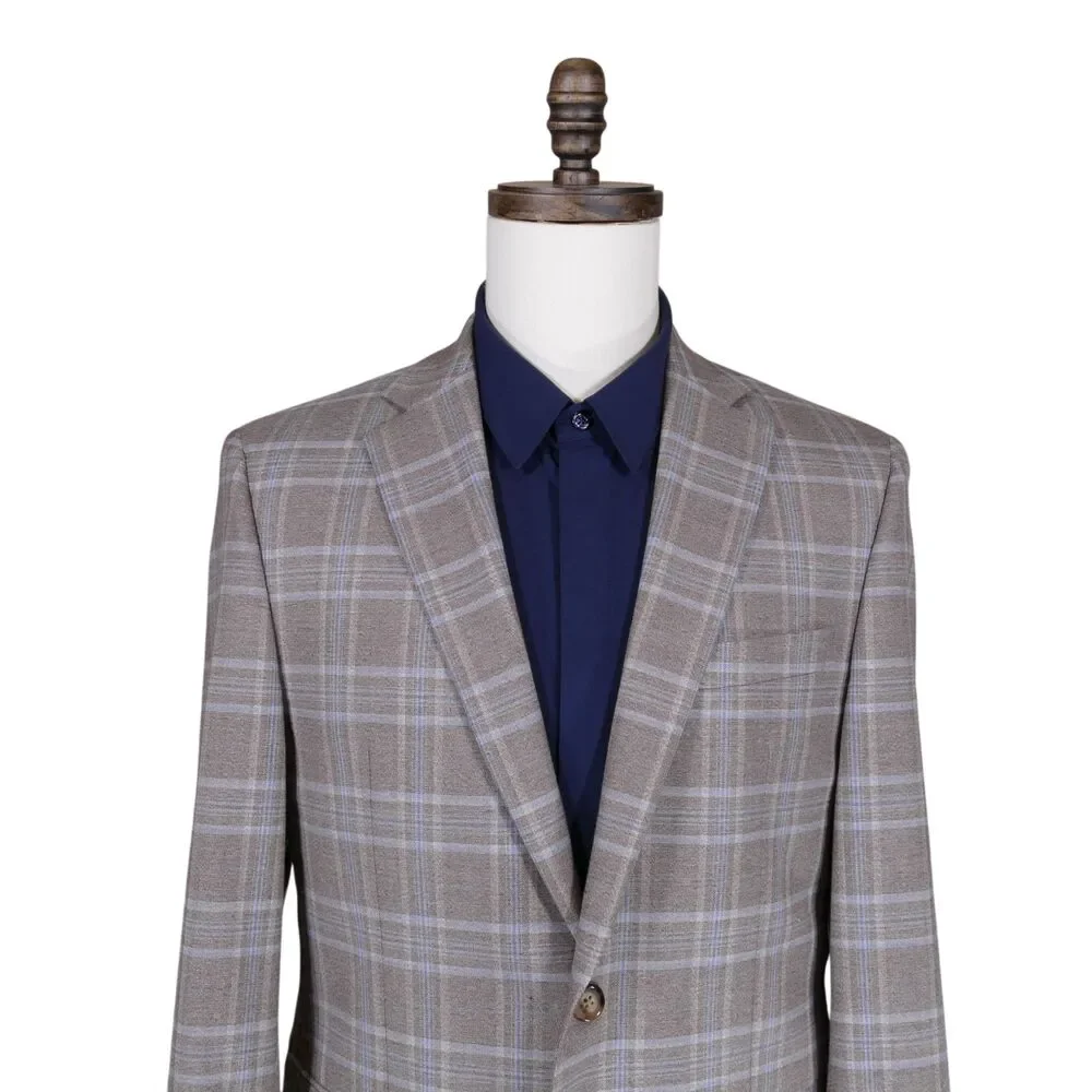 Lauren Ralph Lauren Sport Coat Blazer Mens 38R Beige Blue Plaid Two Button